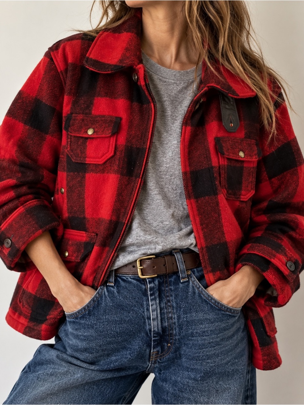 Vintage Woolrich Buffalo Plaid Wool Hunting Jacket Mackinaw Sz 48